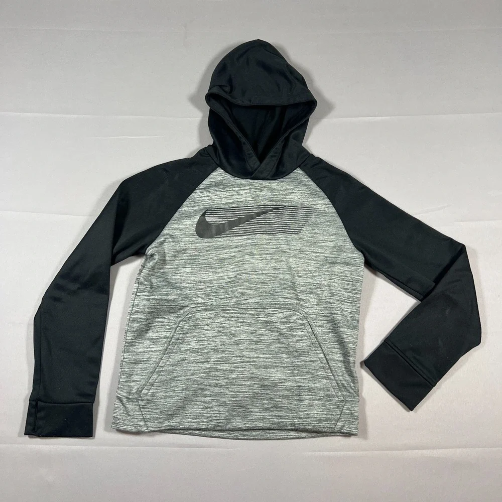 Nike Therma Fit Outfit Set Kids Medium Black Gray Swoosh Logo Kangaroo‎ Pockets